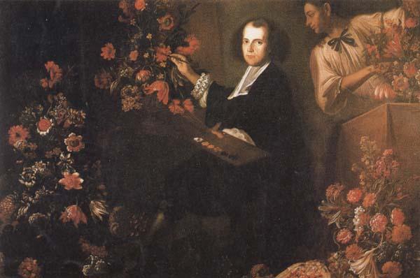 Mario Dei Fiori Self-Portrait with a Servant and Flowers oil painting image